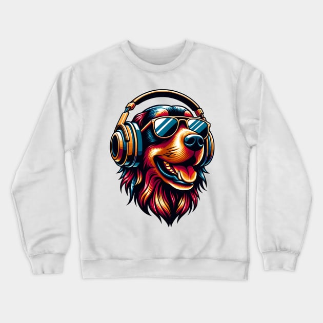 Smiling Flat-Coated Retriever DJ Enjoys the Beat Crewneck Sweatshirt by ArtRUs